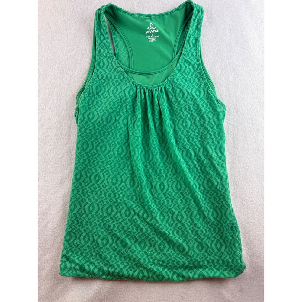Prana Active Tank Top Diamond Print Racerback Athletic Sleeveless Green S